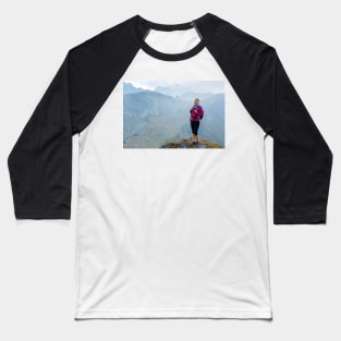 Woman backpacker hiking on a trail Baseball T-Shirt